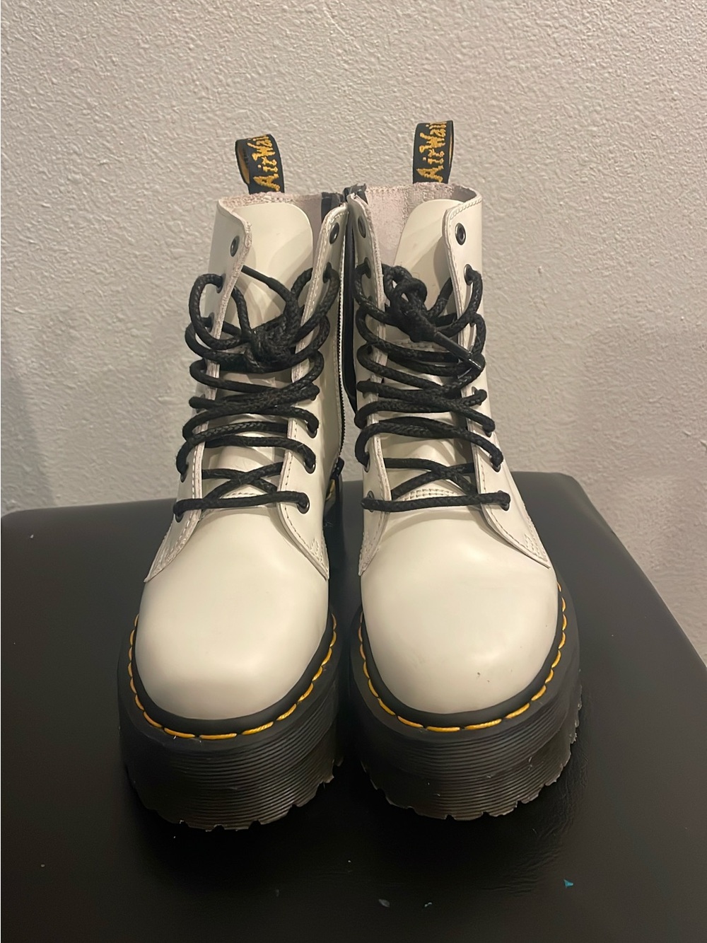 Dr. Martens White Jadon Platform Boots with Black Laces